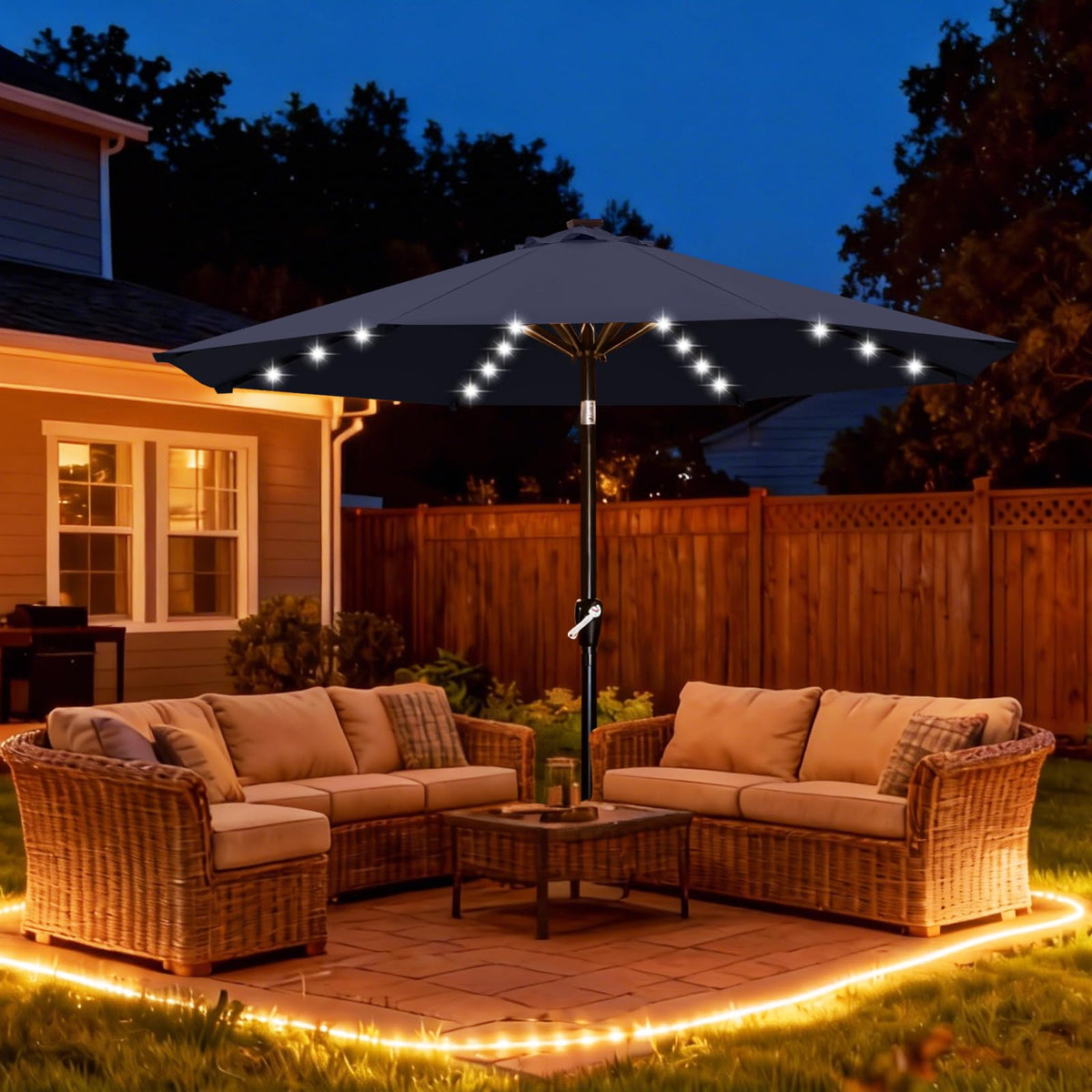 ABCCANOPY 32 LED lighting on ribs for bright evening illumination.