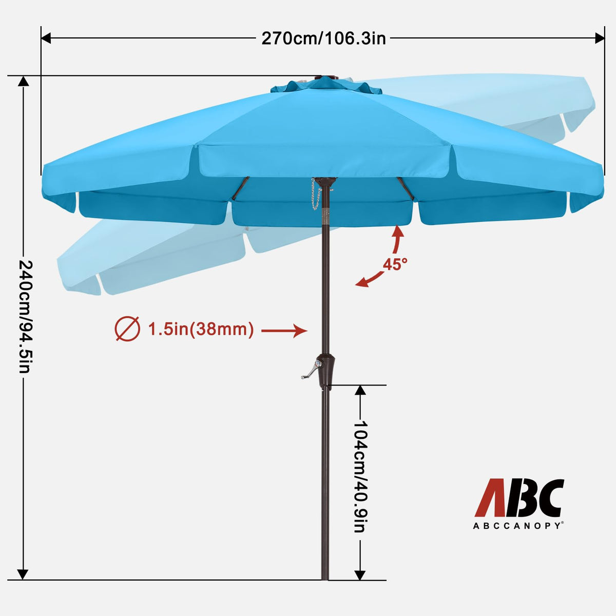 ABCCANOPY turquoise umbrella with fiberglass ribs highlighting strength and flexibility