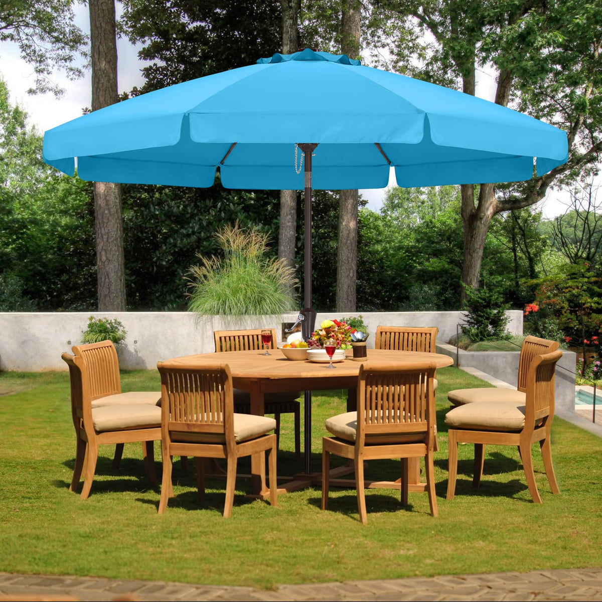 ABCCANOPY 9ft umbrella providing poolside shade and seating comfort