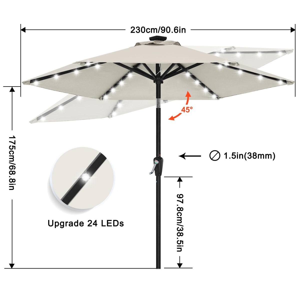 ABCCANOPY crank lift and tilt quickly adjusts shade position.
