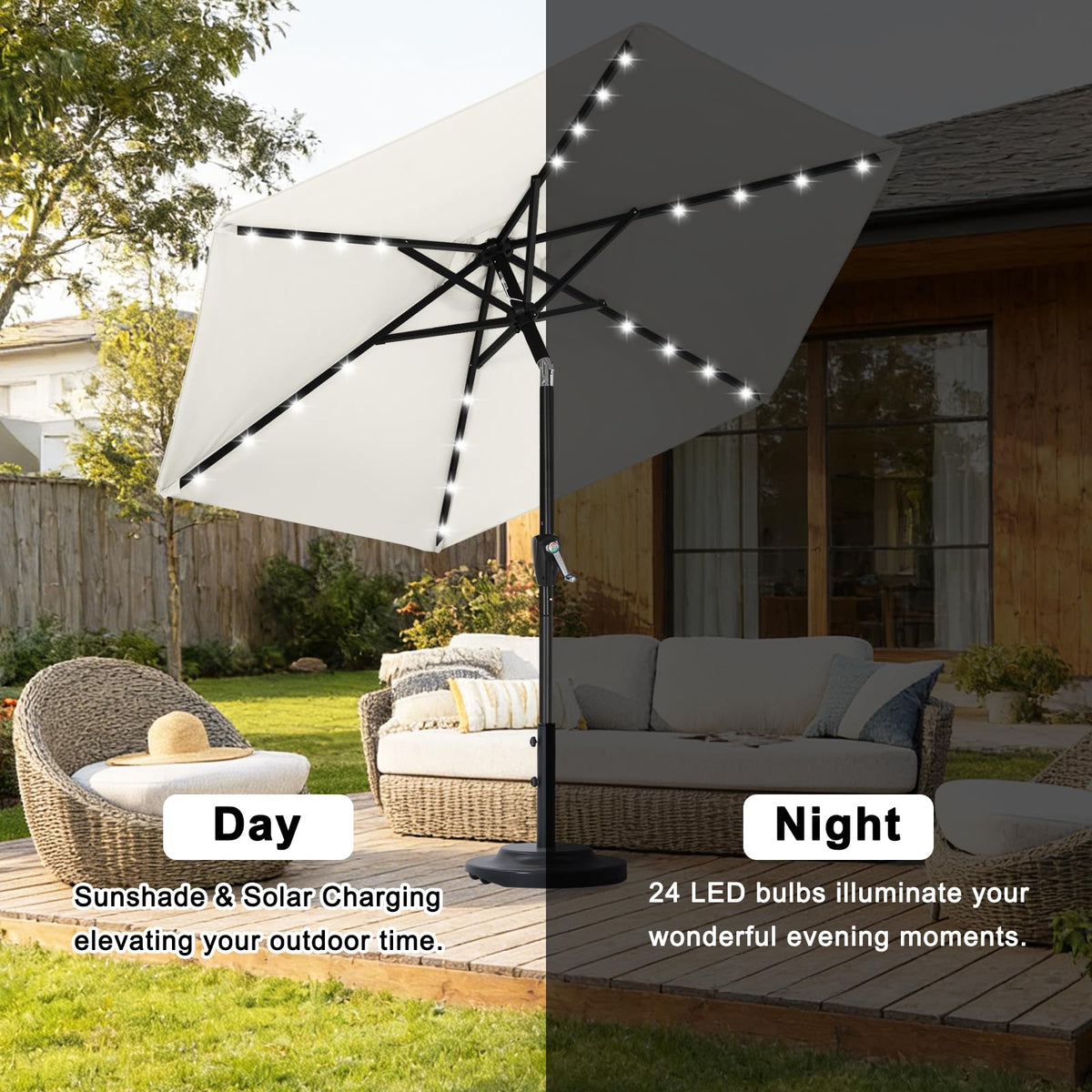 ABCCANOPY 24 LEDs on ribs offer long-lasting nighttime illumination.