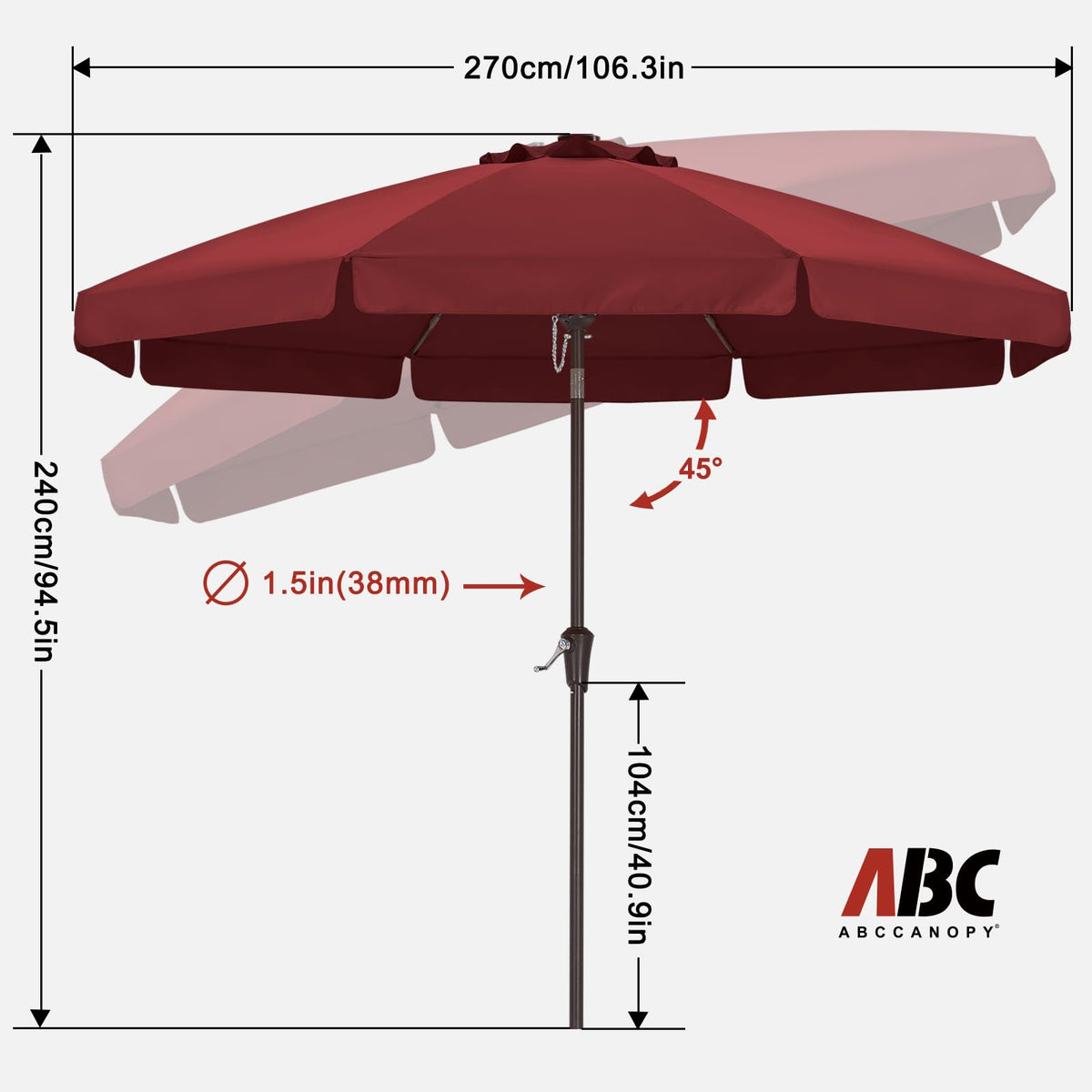 ABCCANOPY tilt and crank system close-up showing easy shade control.