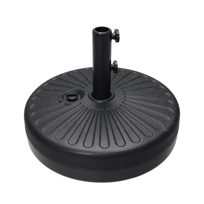 ABCCANOPY umbrella base water-filled stand anchors outdoor shade area.