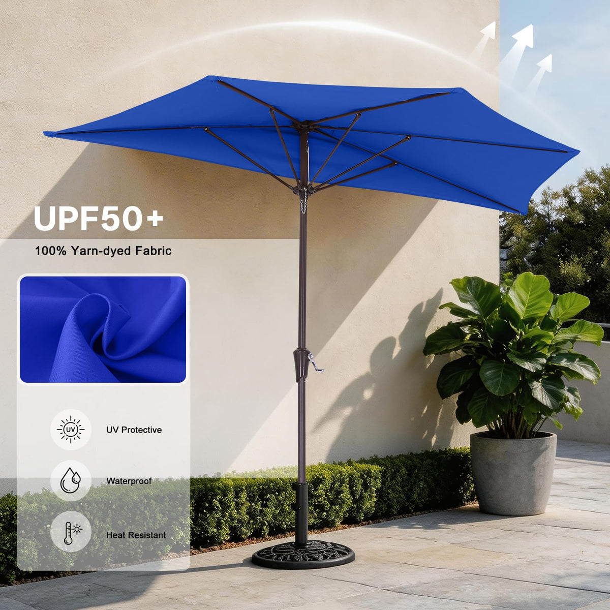 ABCCANOPY vented top design enhances umbrella stability in windy conditions.