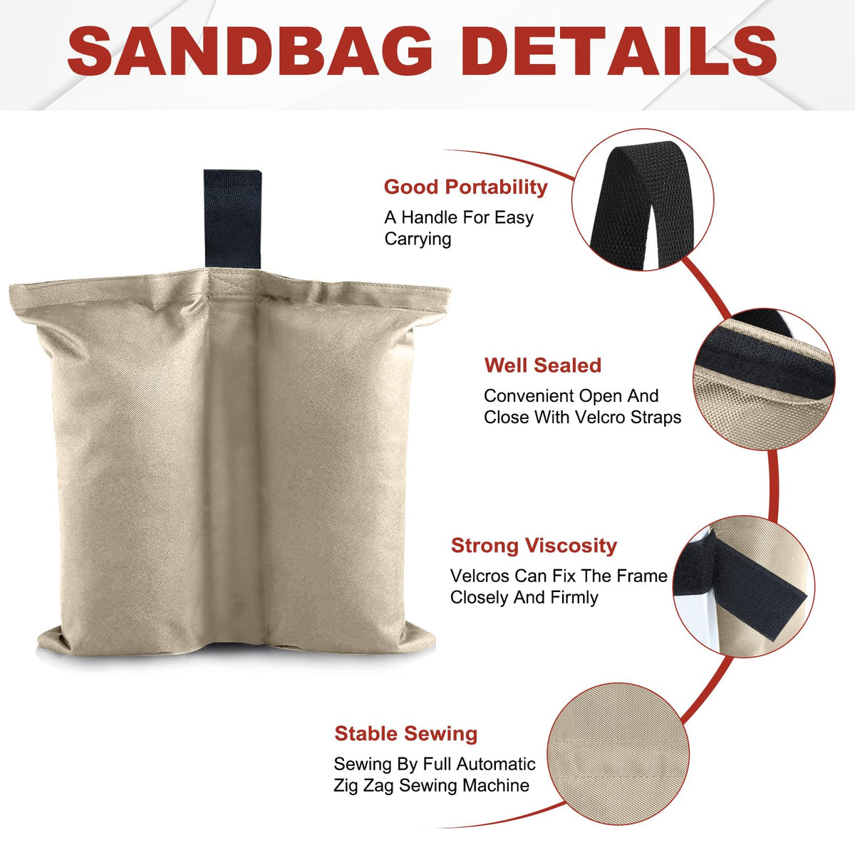 ABCCANOPY weight bag wrapped around leg shows fast, secure wind resistance.