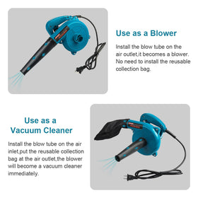 Abeden corded leaf blower 2-in-1 setup, switches quickly between blower and vacuum.
