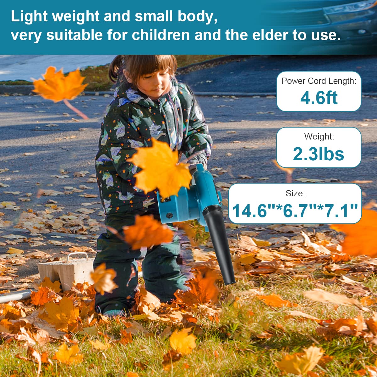 Abeden corded leaf blower in vacuum mode with strong suction for crumbs and pet hair.