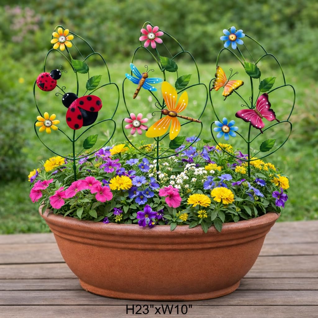 ABELOTS floral design garden stake enhances border visuals