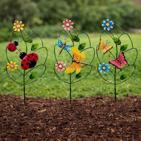 ABELOTS ladybug garden stake with florals brightens beds and borders
