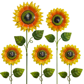 ABELOTS metal sunflower stakes with bright petals brighten lawns and borders.