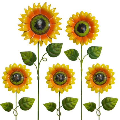ABELOTS metal sunflower stakes with bright petals brighten lawns and borders.