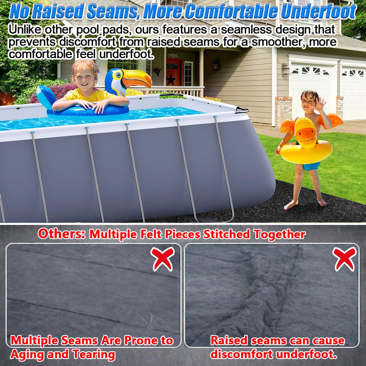 Abimars pool liner pad cooler underfoot and heat retention for sunny days.