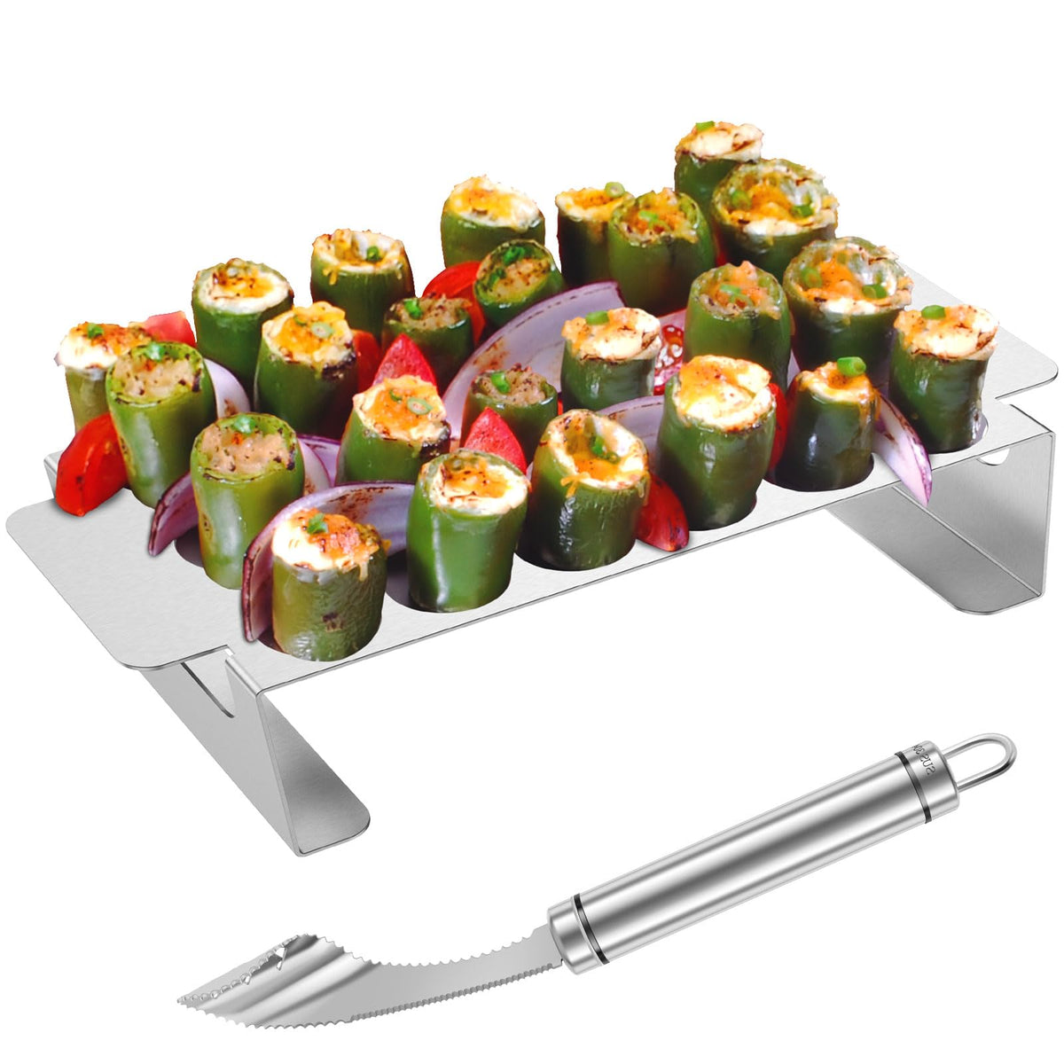Abizarch pepper corer tool with serrated edge for seed removal.
