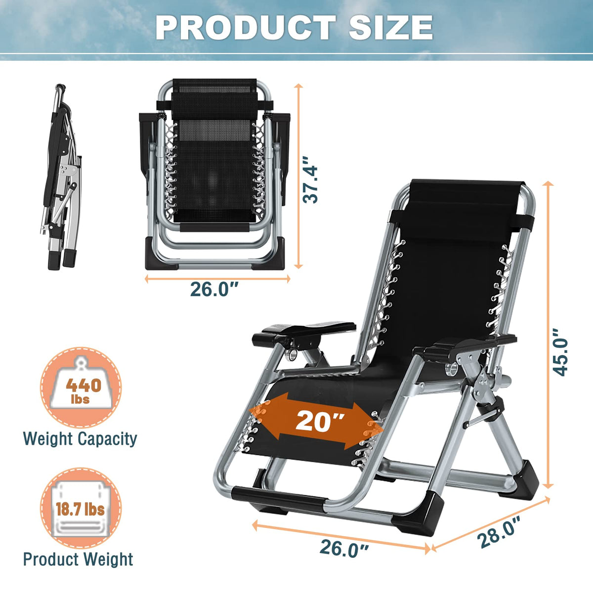 ABORON Zero Gravity Chair headrest and tray provide extra support and convenience