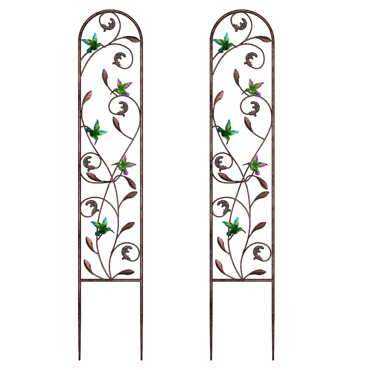 aboxoo hummingbird trellis with bronze finish adds decorative height to the garden