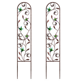 aboxoo hummingbird trellis with bronze finish adds decorative height to the garden