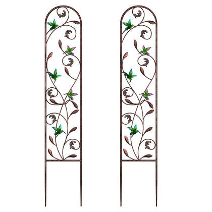 aboxoo hummingbird trellis with bronze finish adds decorative height to the garden