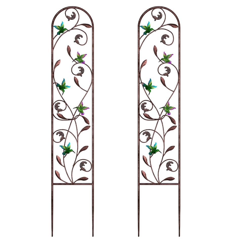 aboxoo hummingbird trellis with bronze finish adds decorative height to the garden