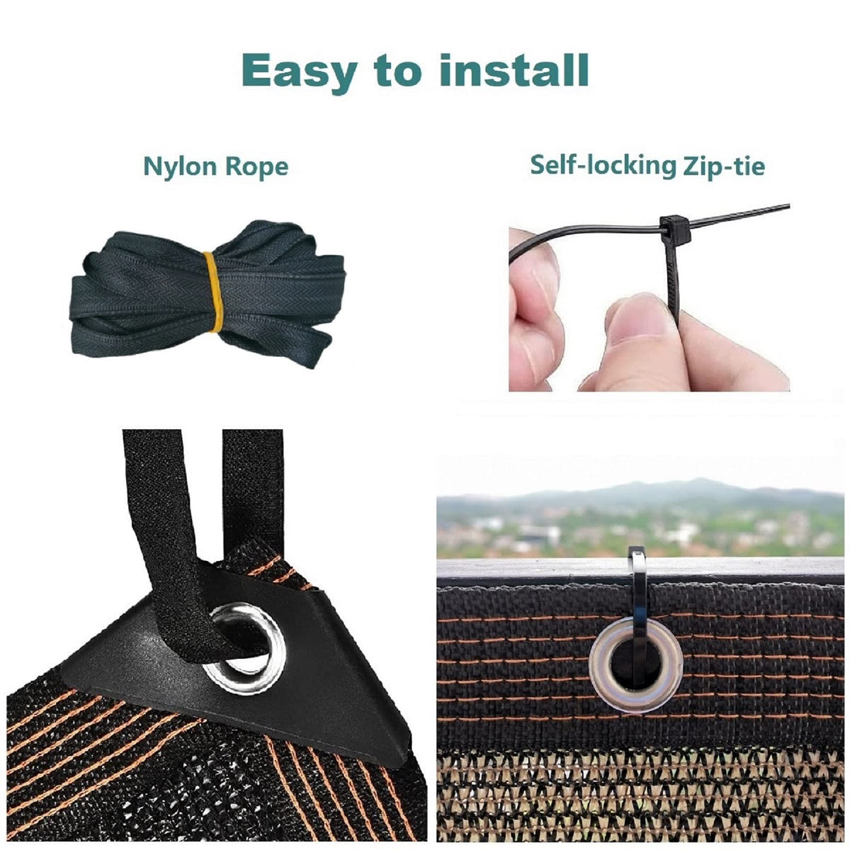 Abrotain easy-install privacy screen kit with grommets for rails.