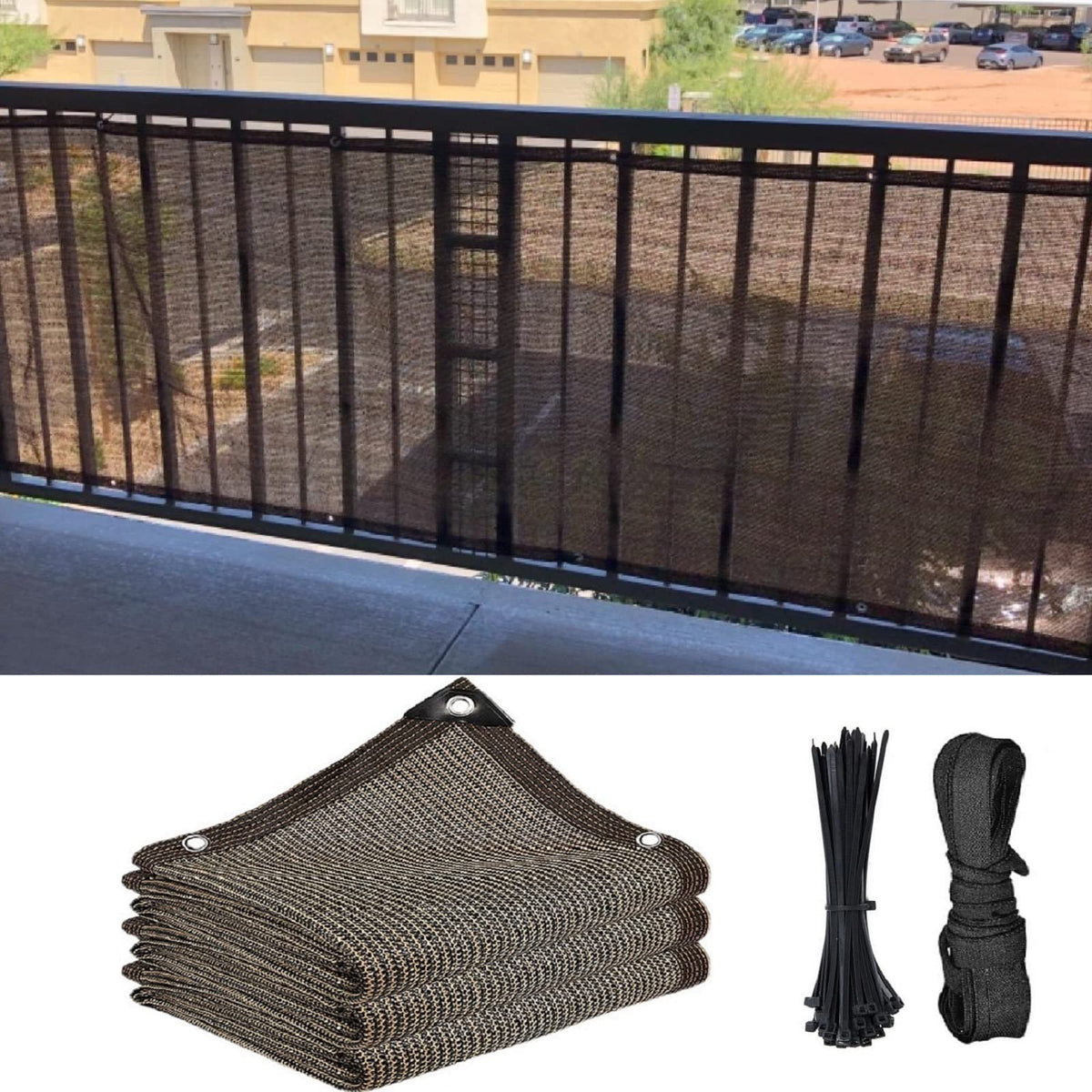 Abrotain sun shade cloth blocks 80% of sunlight while preserving view.