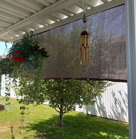 Abrotain weather-resistant shade fabric for patios and decks.