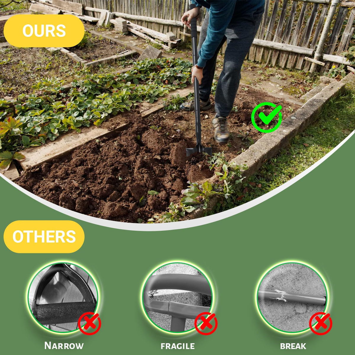 ABtool sharp steel blade penetrates tough soil with ease
