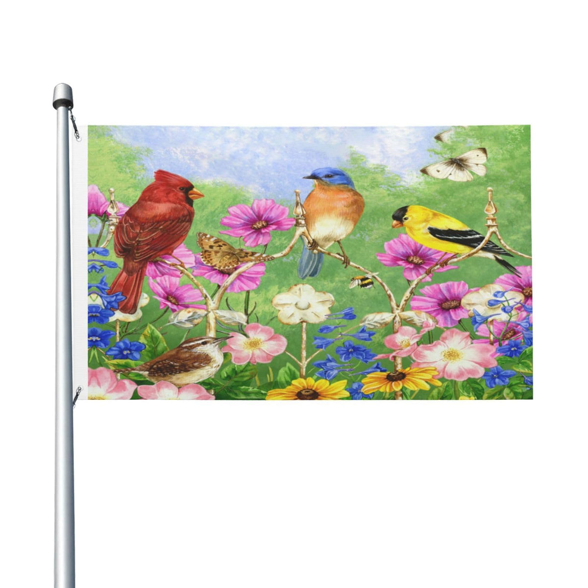 Abucaky rustic flowers birds butterfly flag 3x5 ft enhances outdoor curb appeal.