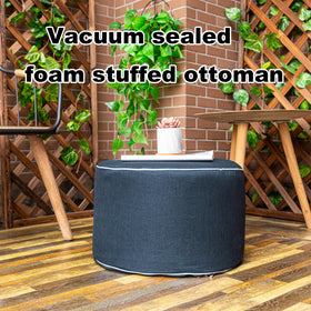 AbunHeri spun polyester fabric keeps this outdoor ottoman durable against elements.