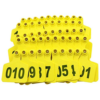Abustle Pig cattle ear tag 001-100 yellow with laser-printed numbers for easy herd ID.