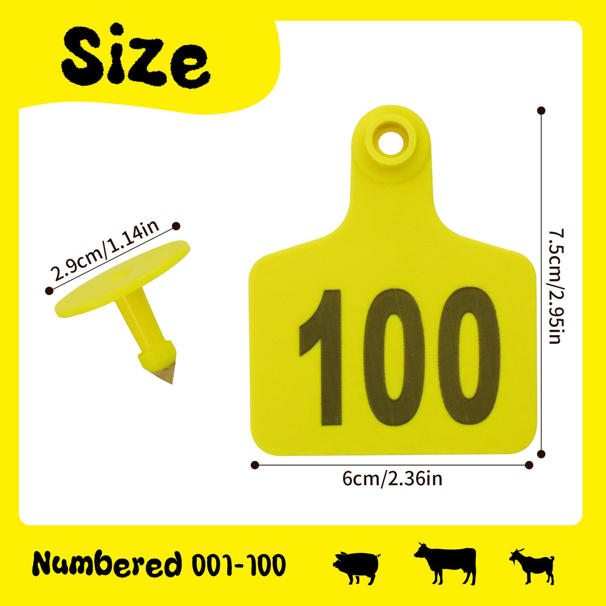 Abustle Pig cattle ear tag 101-200 yellow for reliable calf identification.
