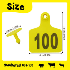 Abustle Pig cattle ear tag 101-200 yellow for reliable calf identification.