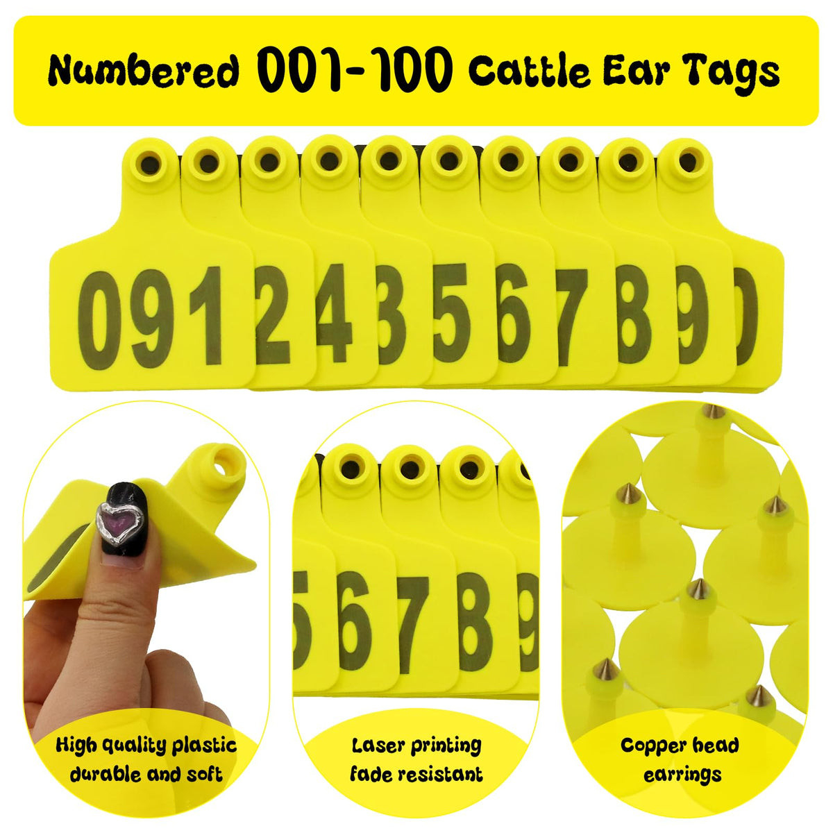 Abustle Pig cattle ear tag 201-300 yellow for hogs.