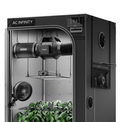 AC Infinity AI Grow System 3x3 controller monitors climate for stable growing conditions.