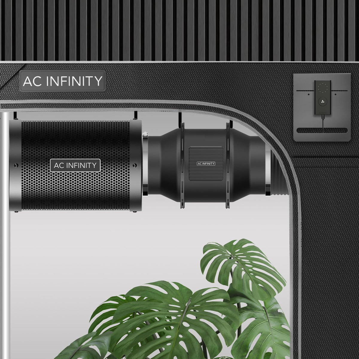 AC Infinity kit setup image illustrating easy installation and quick connections.