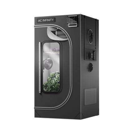 AC Infinity CLOUDLAB 422 front view highlighting roomy 2x2 space and tall windows for climate control.