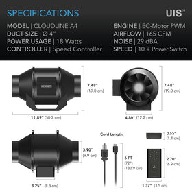 AC Infinity CLOUDLINE A4 29 dBA for near-silent operation.