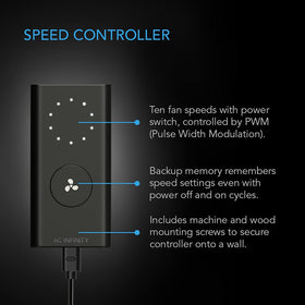 AC Infinity CLOUDLINE A6 wired 10-speed controller demonstrates precise airflow adjustments.