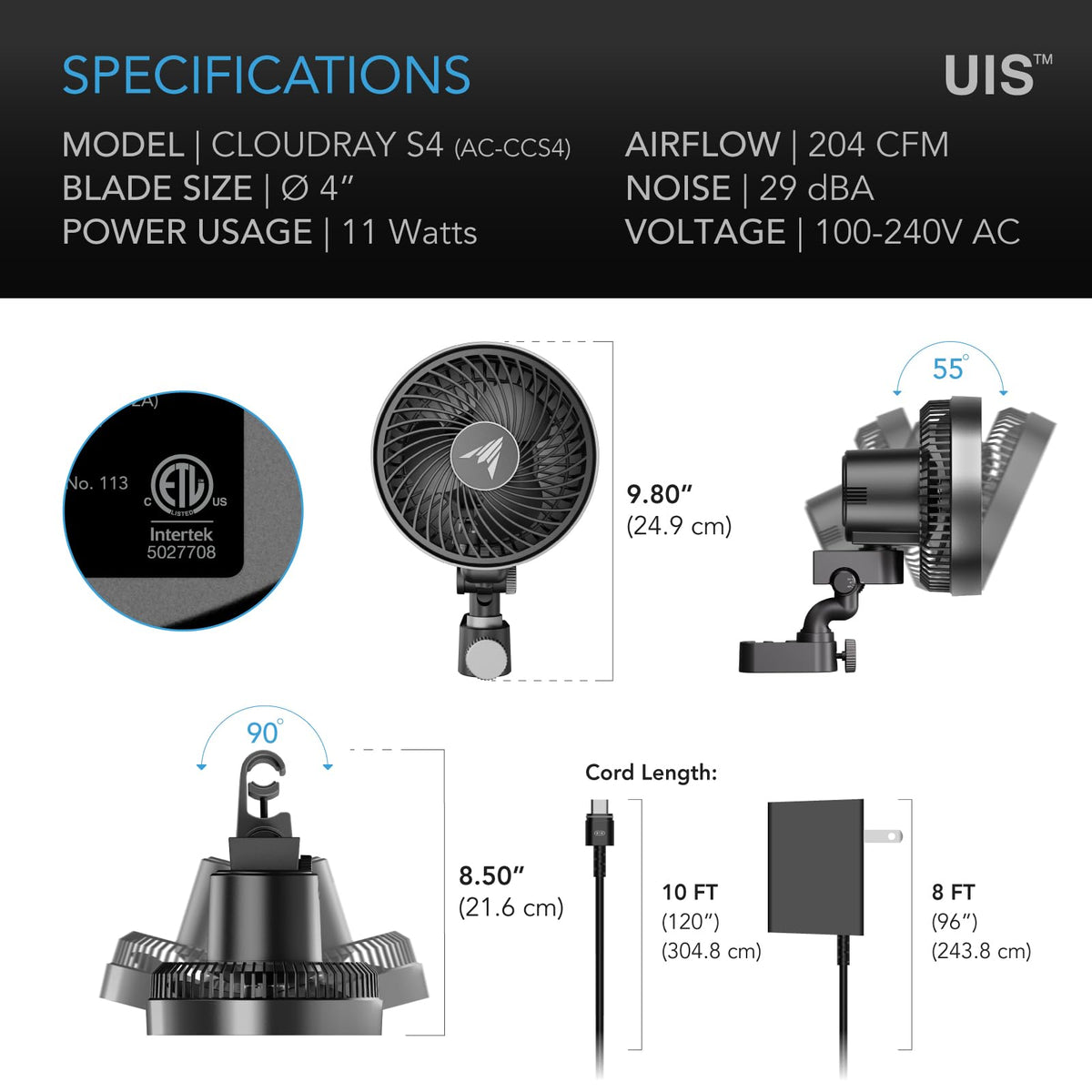 AC Infinity CloudRay S4 easy clip-mount use on any portable tent.