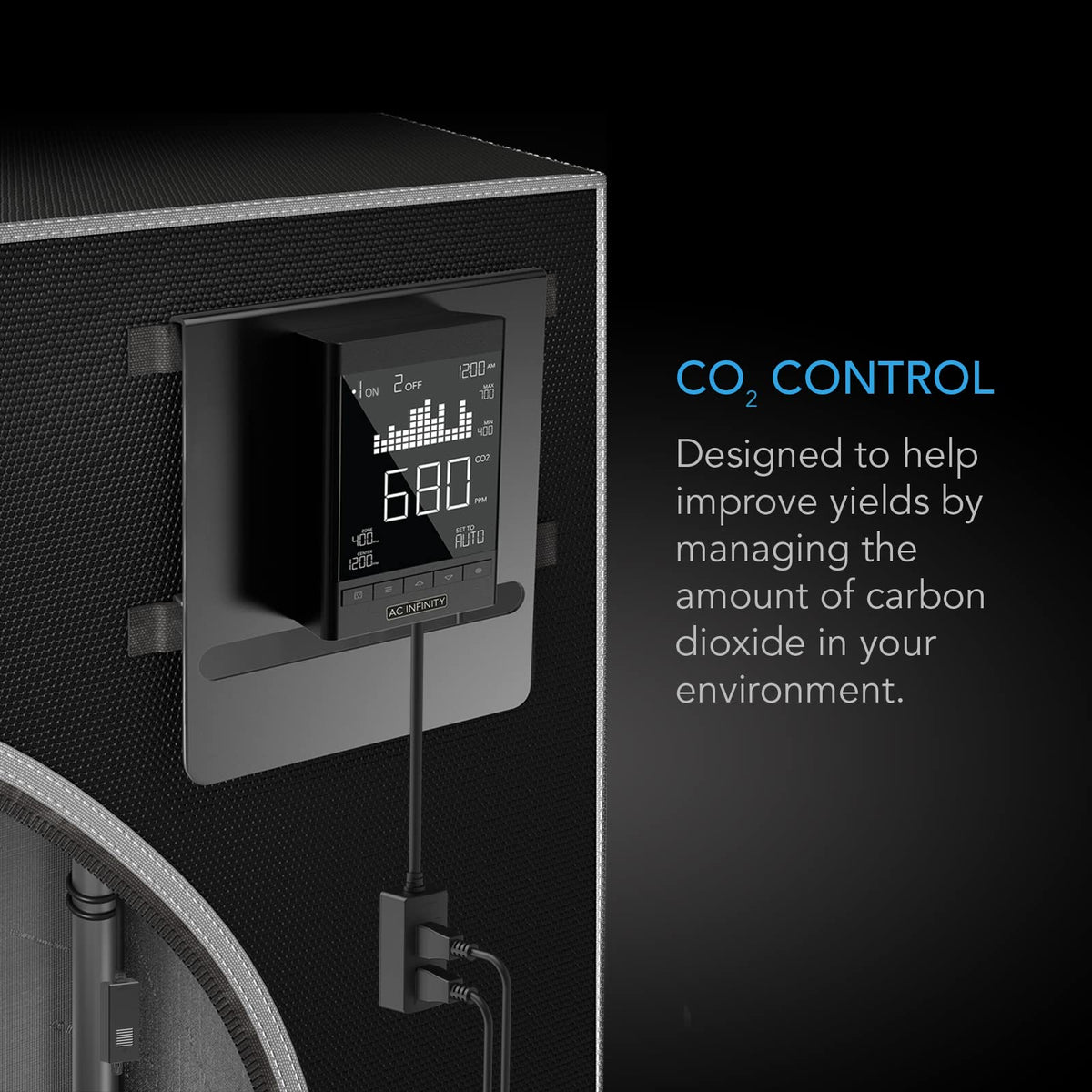AC Infinity CO2 Controller sensor display showing real time readings for precise control.