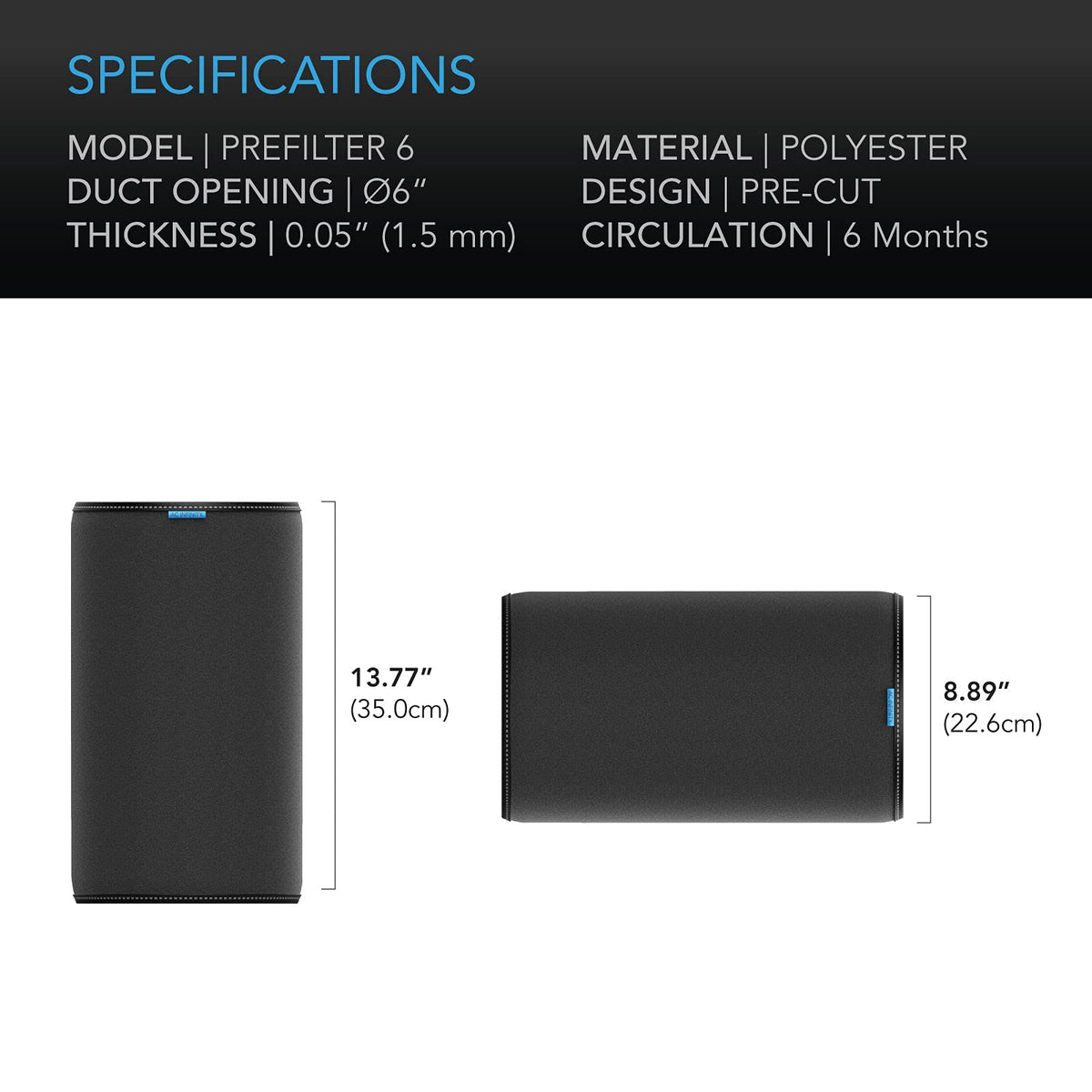 AC Infinity dust and hair blocking sleeve on a carbon filter