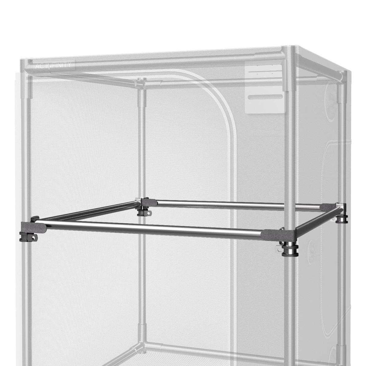 AC Infinity heavy-duty mounting bars on a 5x5 tent frame for added stability.