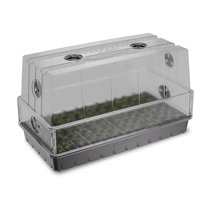 AC Infinity humidity dome—3mm clear dome promoting light penetration for seedlings.