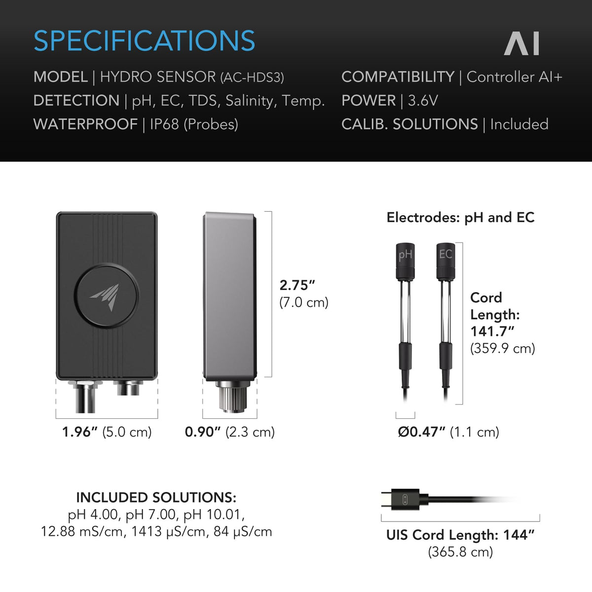 AC Infinity Hydro Sensor ideal for hydroponics, aquariums, and pools