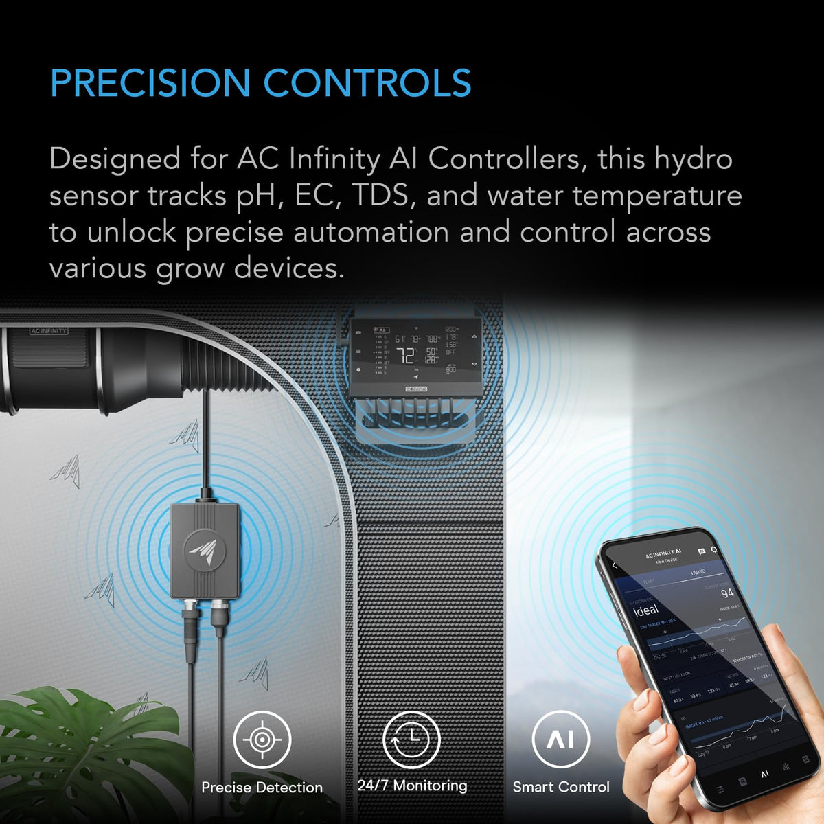 AC Infinity Hydro Sensor pH probe tracks nutrient balance for healthier grows