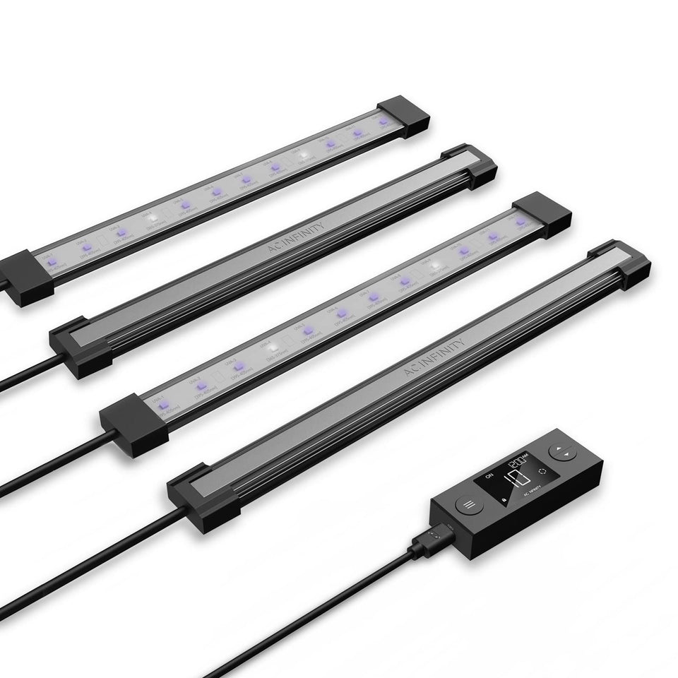 AC Infinity Ionbeam U4 four UV LED bars ready for mounting to boost spectrum.