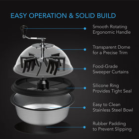 AC Infinity non-stick bowl collects trim for easy workflow.