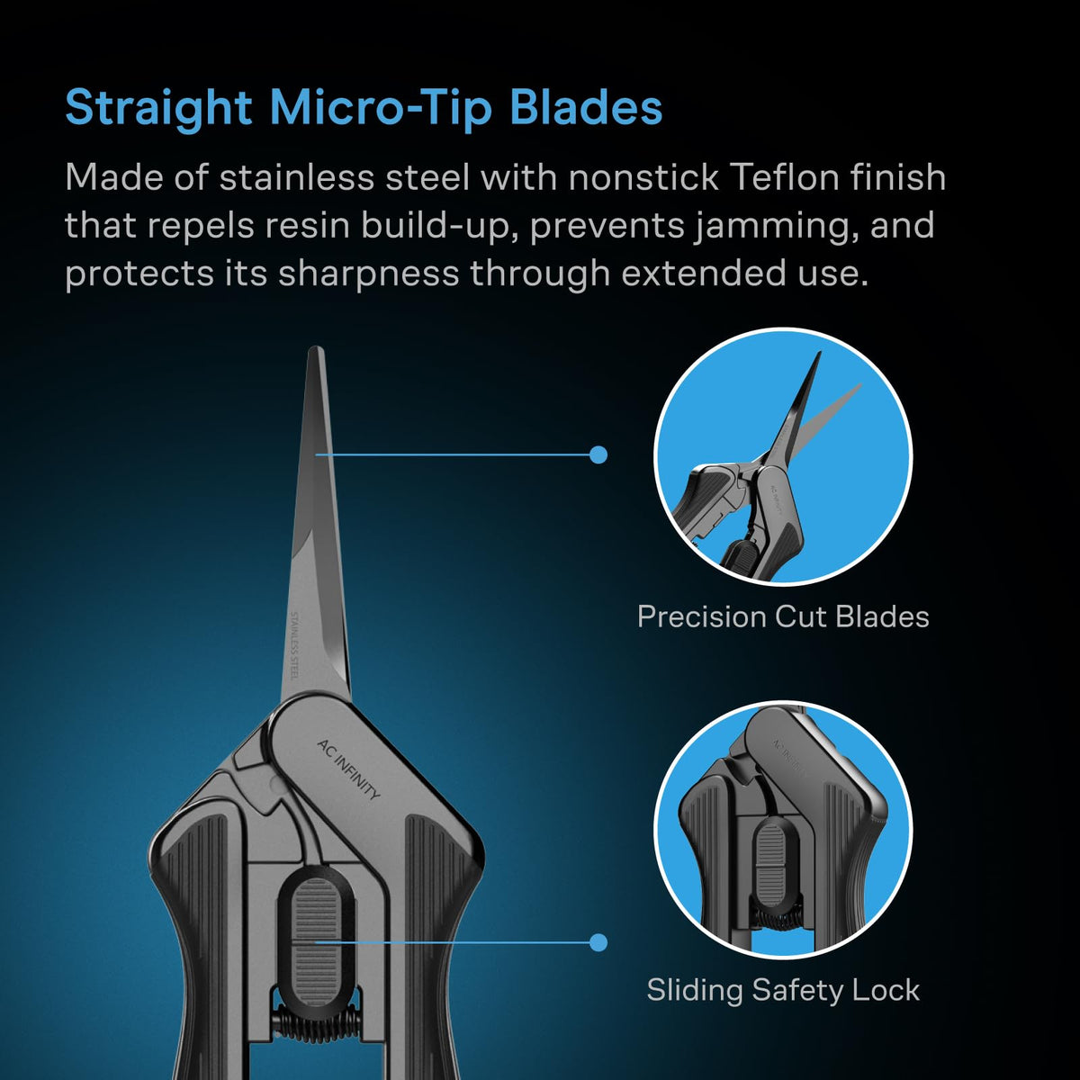 AC Infinity pruning shear with teflon coating resists residue and jams.