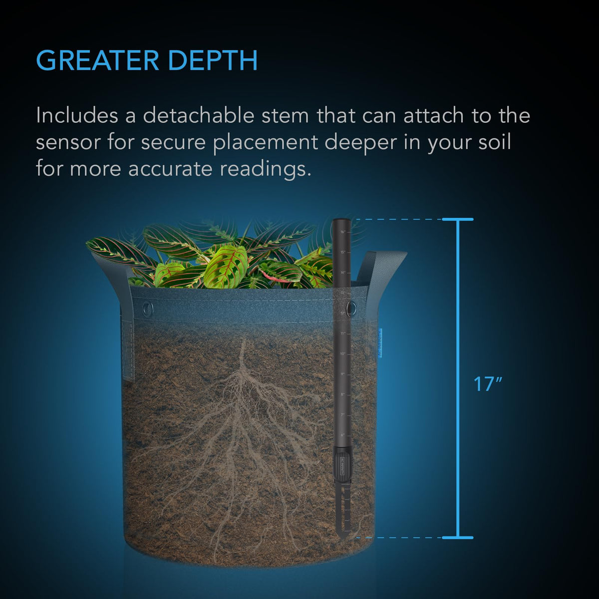 AC Infinity IP67 sealed soil sensor resists liquids and dirt.