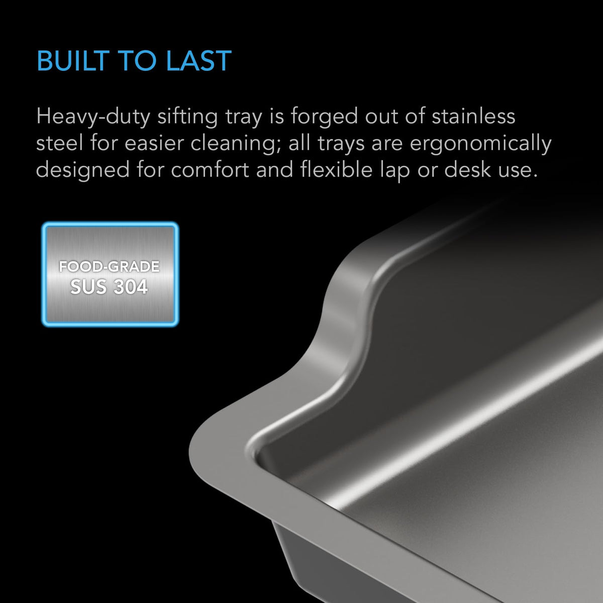 AC Infinity stainless steel tray with food-grade surface for easy cleaning