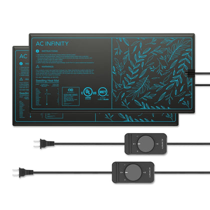 AC Infinity SUNCORE A3X2 dual heat mats for accelerated seedling germination and even warmth.
